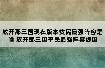 放开那三国现在版本贫民最强阵容是啥 放开那三国平民最强阵容魏国